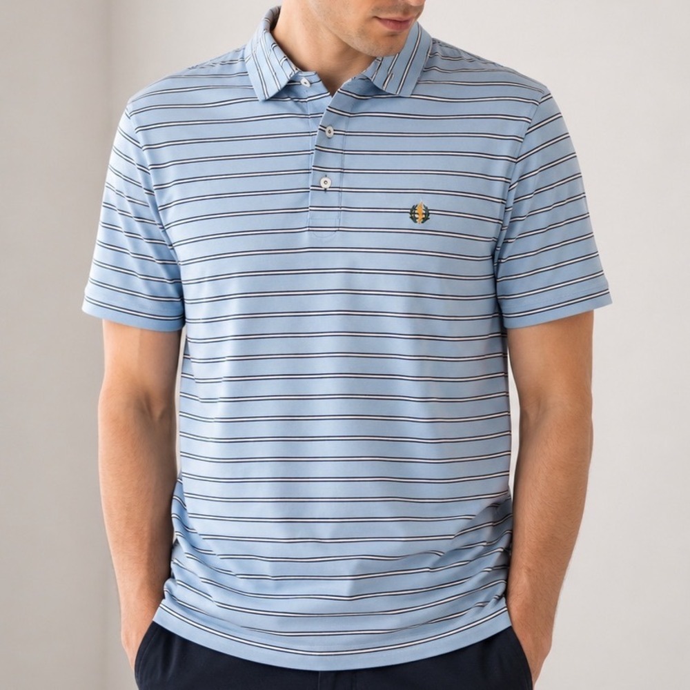 Stitch Golf Mens Small Blue Striped Performance Short Sleeve Polo Shirt NWOT